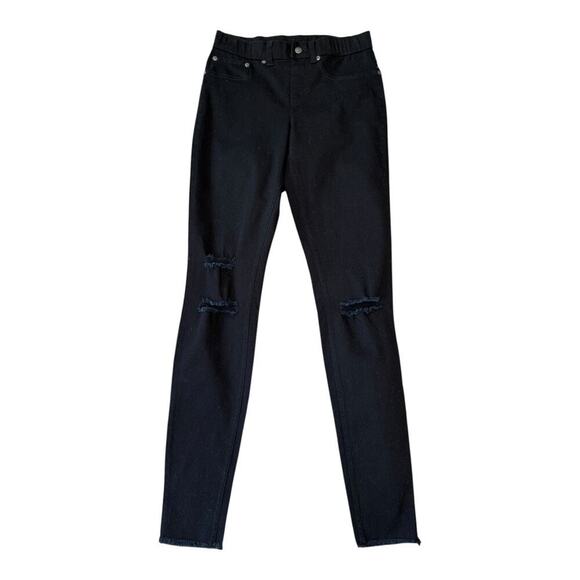 HUE Women's High-Waist Black Denim Jeggings XS‎ Distressed Casual NWOT - Picture 1 of 4